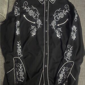 Scully Black Western Shirt with White Embroidery